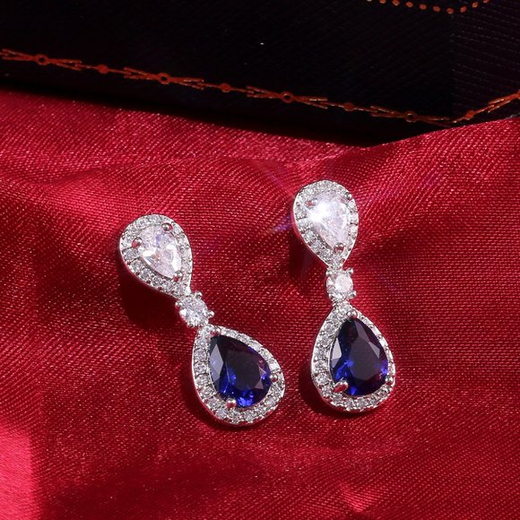 Sophisticated Blue and Silver Drop Earrings - Picture 3 of 7